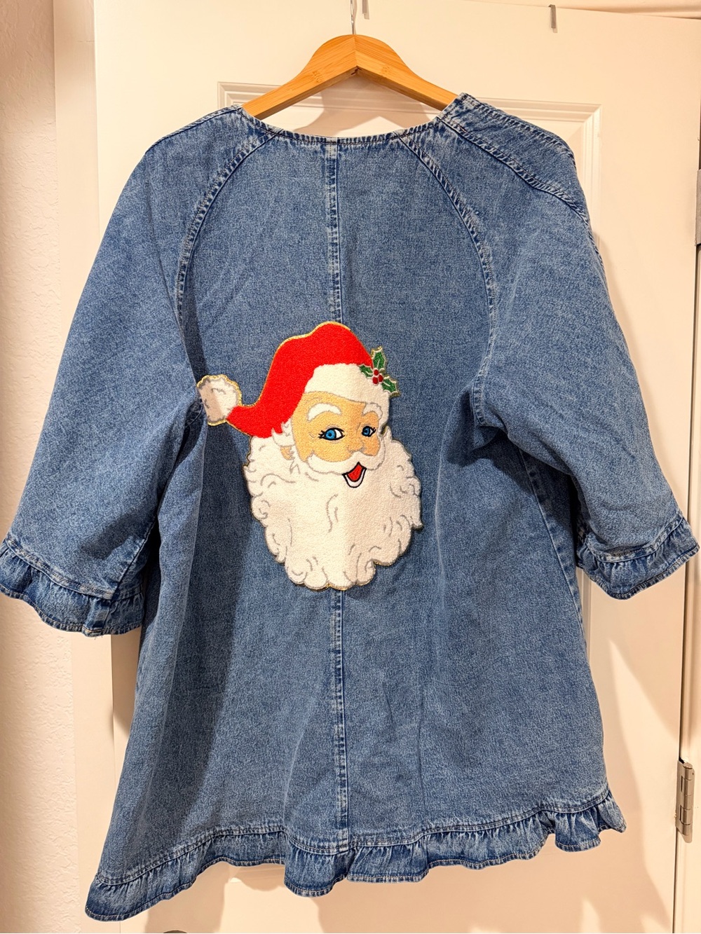 Denim Jacket with Festive Santa Patch
